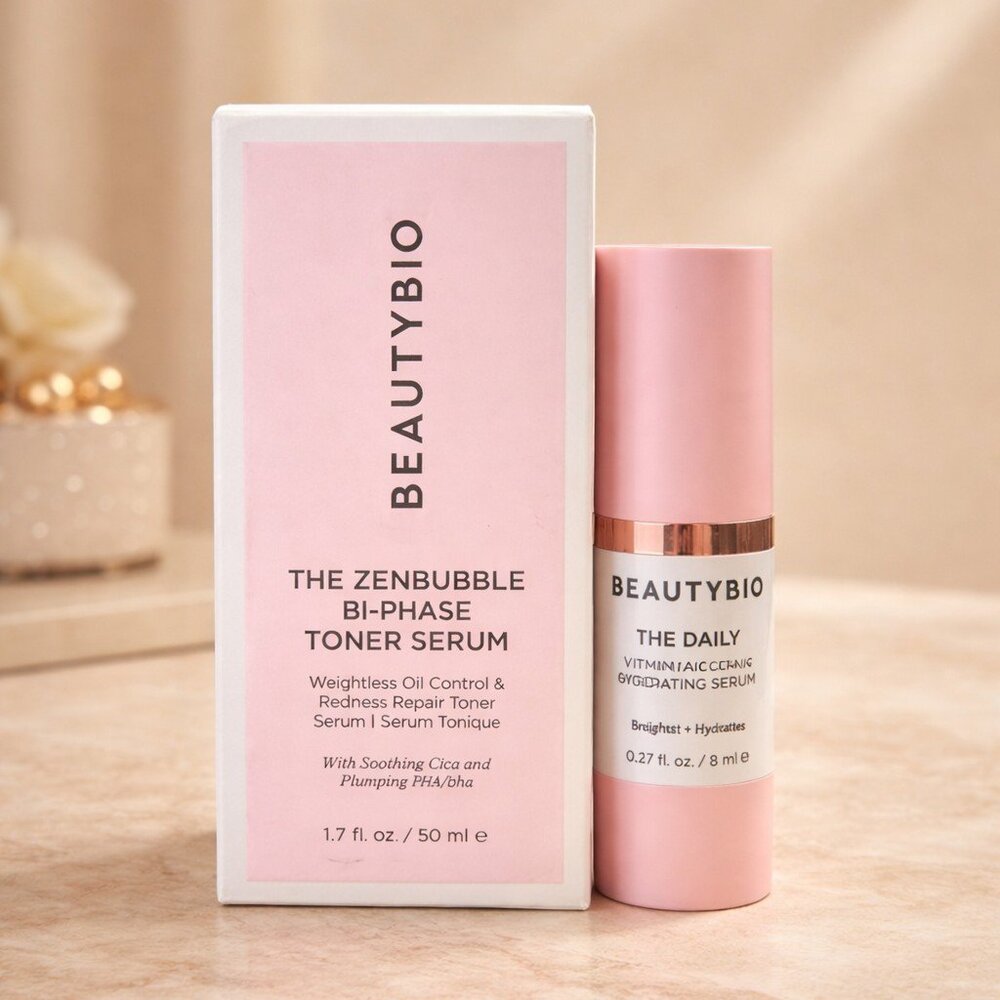 BeautyBio ZenBubble Bi-Phase Toner Serum + The Daily Vitamin C Serum Duo NIB